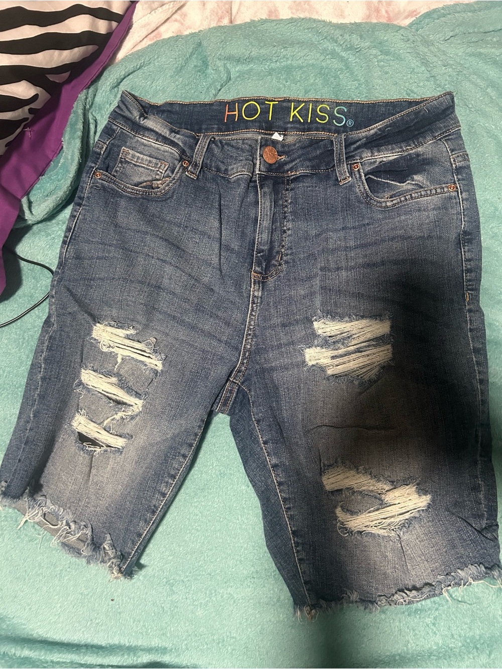Hot Kiss Distressed Dark Blue Denim Bermuda Shorts